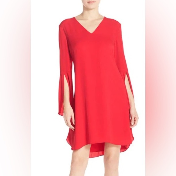 CHELSEA28 Bell Sleeve Chiffon A-line Dress In Red Saucy Size Small - Picture 1 of 10